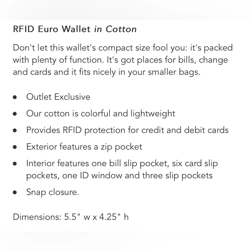 Vera Bradley RFID Euro Wallet in Sunny Medallion - Picture 5 of 5